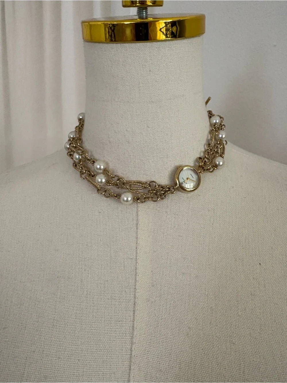 Y2K Gold Multi Layer Faux Pearl Chain Choker Necklace Coquette
